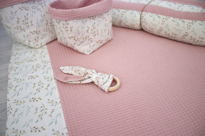 Wickelauflage Set „Pflanzen, weidenkätzchen+Waffelpique rosa/nude“