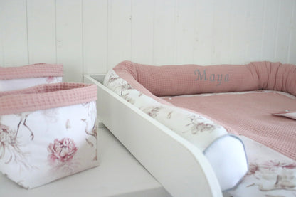 Wickelauflage Set "Störche+Waffelpique rosa/nude“