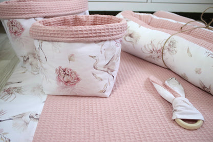 Wickelauflage Set "Störche+Waffelpique rosa/nude“