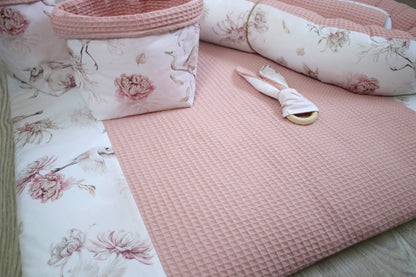 Wickelauflage Set "Störche+Waffelpique rosa/nude“