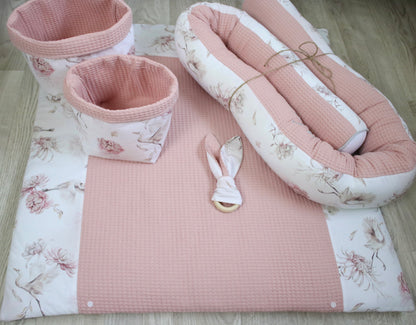 Wickelauflage Set "Störche+Waffelpique rosa/nude“