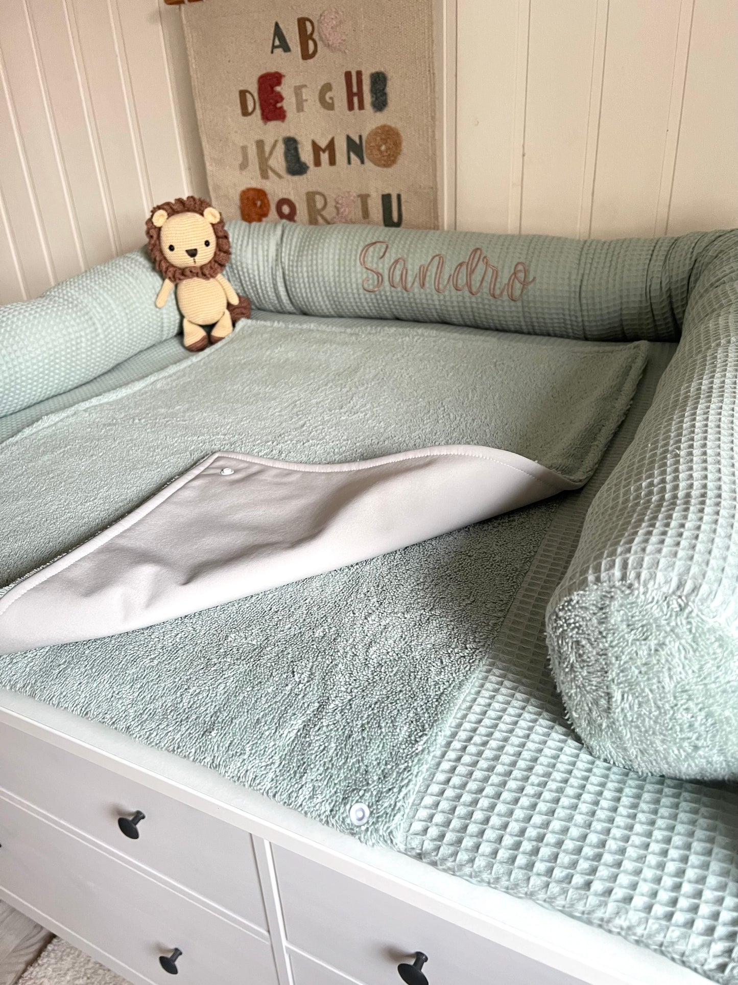 Wickelauflage Set "Waffelpique hellgrün/mint+Frottee hellgrün/mint“