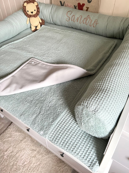 Wickelauflage Set "Waffelpique hellgrün/mint+Frottee hellgrün/mint“