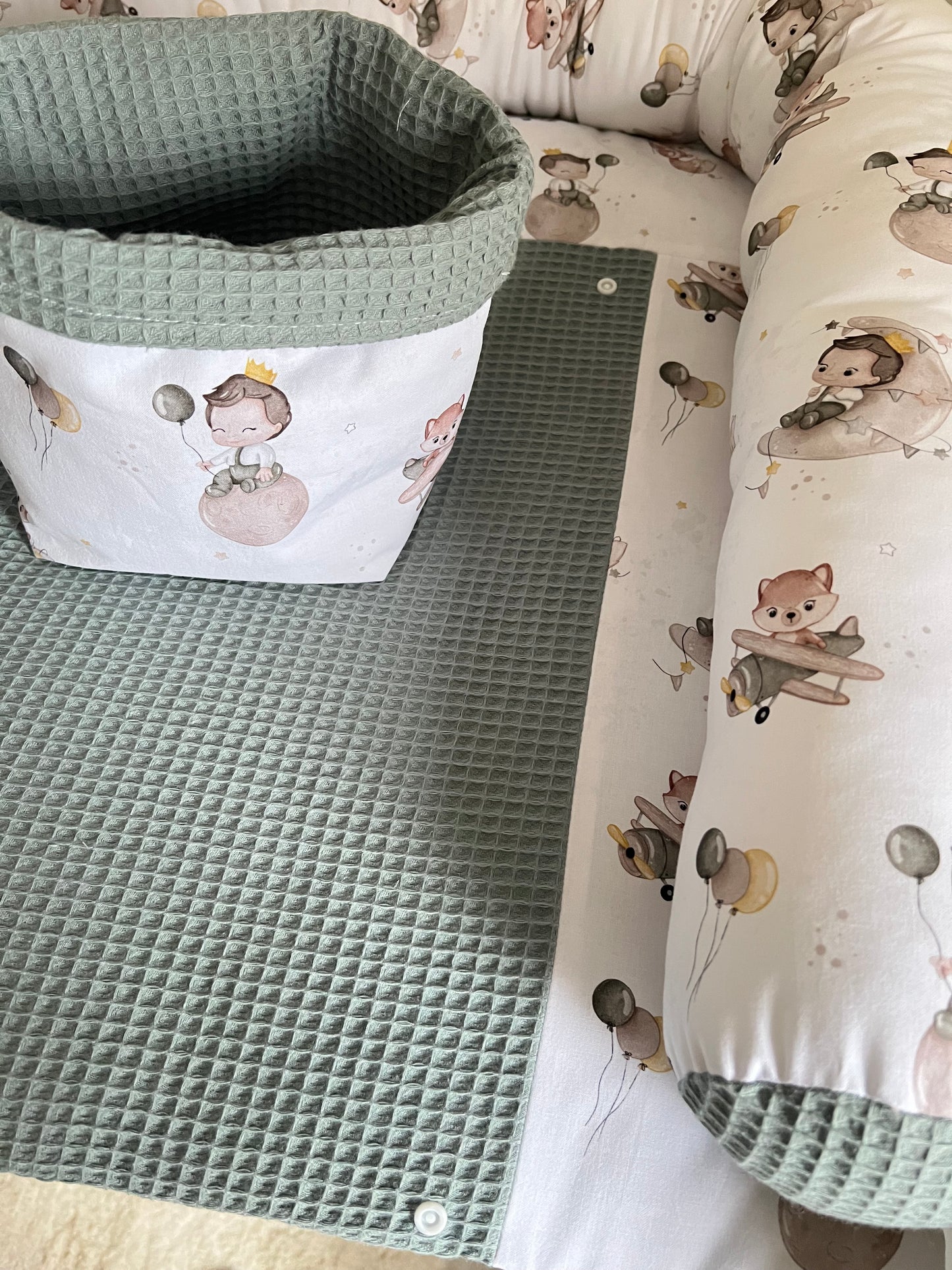 Wickelauflage Set "Kleiner Prinz+Waffelpique altgrün“