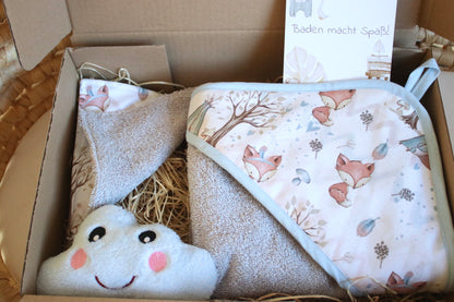 Geschenk Box "Kapuzenhandtuch Füchse“