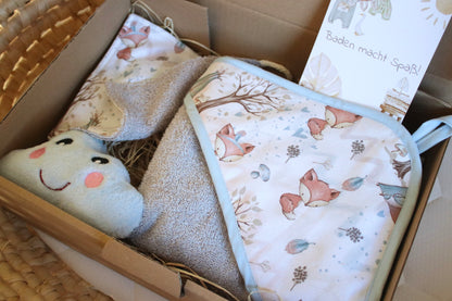 Geschenk Box "Kapuzenhandtuch Füchse“