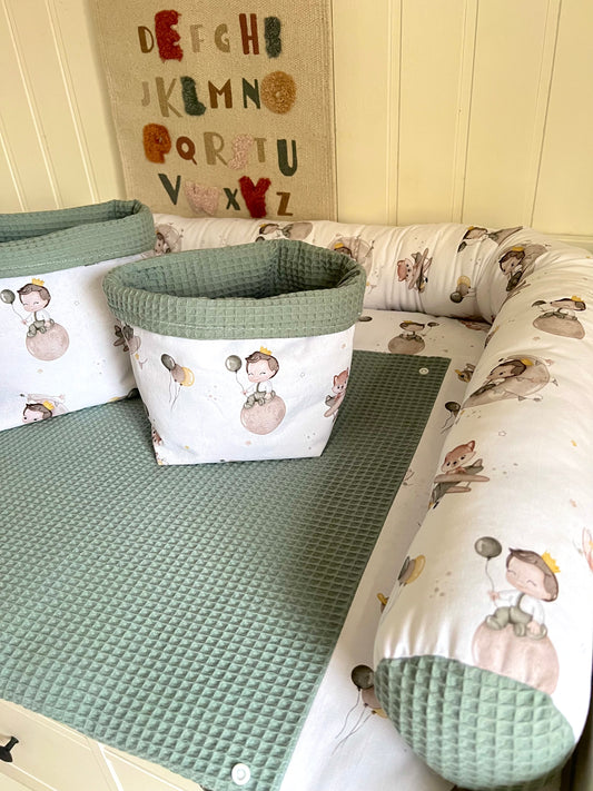 Wickelauflage Set "Kleiner Prinz+Waffelpique altgrün“