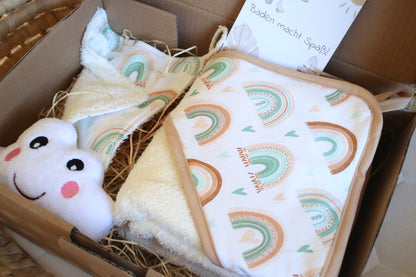 Geschenk Box "Kapuzenhandtuch Regenbogen“