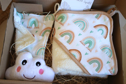 Geschenk Box "Kapuzenhandtuch Regenbogen“