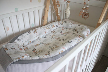 Wickelauflage Set "Baby Waldtiere+Waffelpique hellgrau“