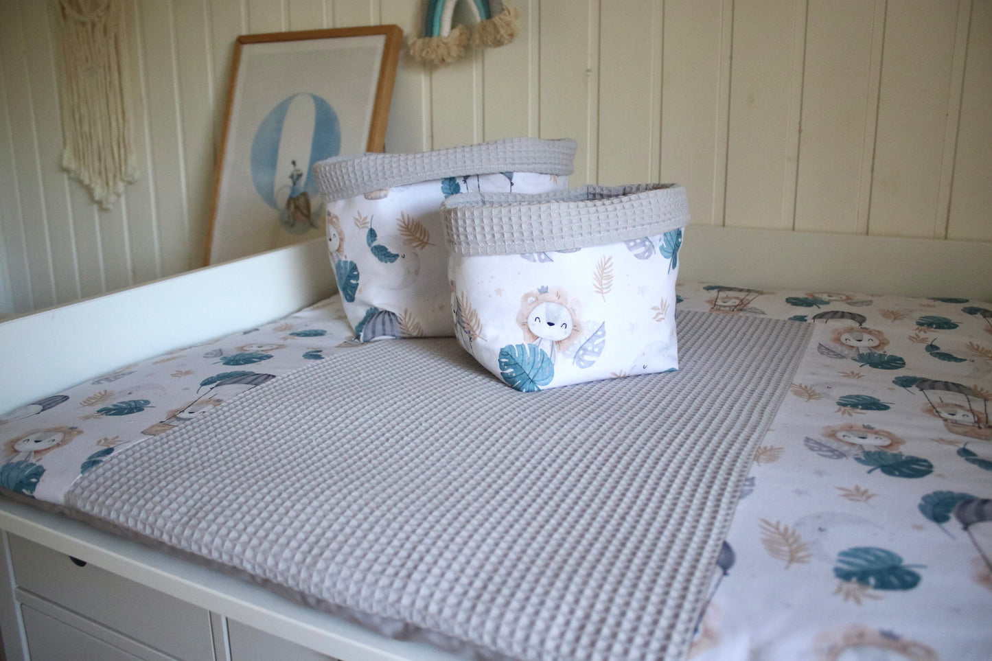 Wickelauflage Set "Löwe+Waffelpique hellgrau“