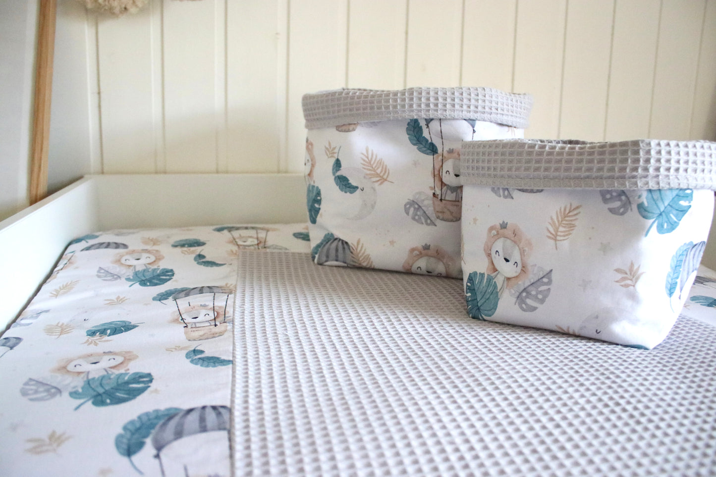 Wickelauflage Set "Löwe+Waffelpique hellgrau“