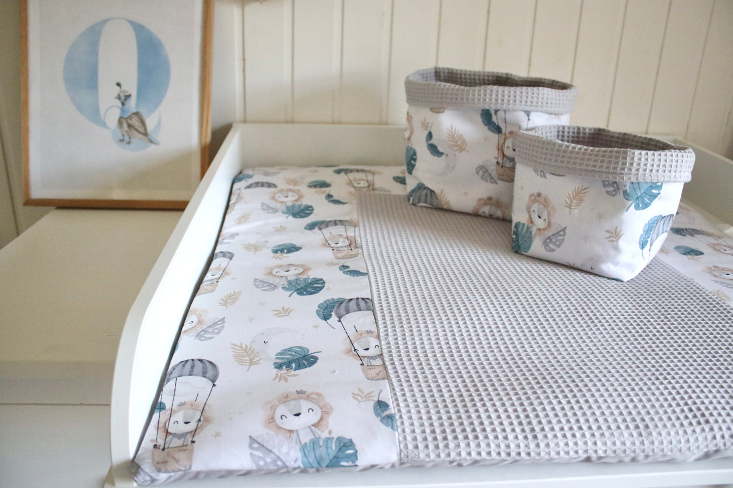 Wickelauflage Set "Löwe+Waffelpique hellgrau“