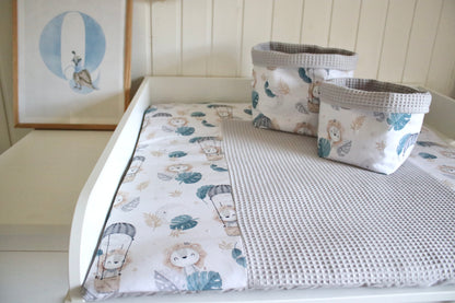 Wickelauflage Set "Löwe+Waffelpique hellgrau“