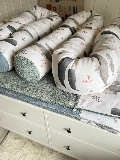 Wickelauflage Set "Wal, Ozean+Frottee altgrün“