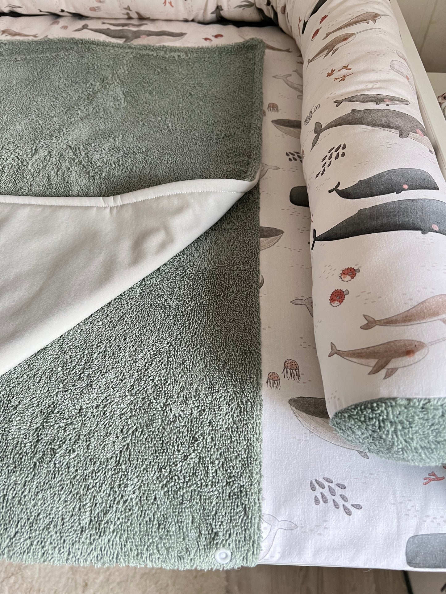 Wickelauflage Set "Wal, Ozean+Frottee altgrün“