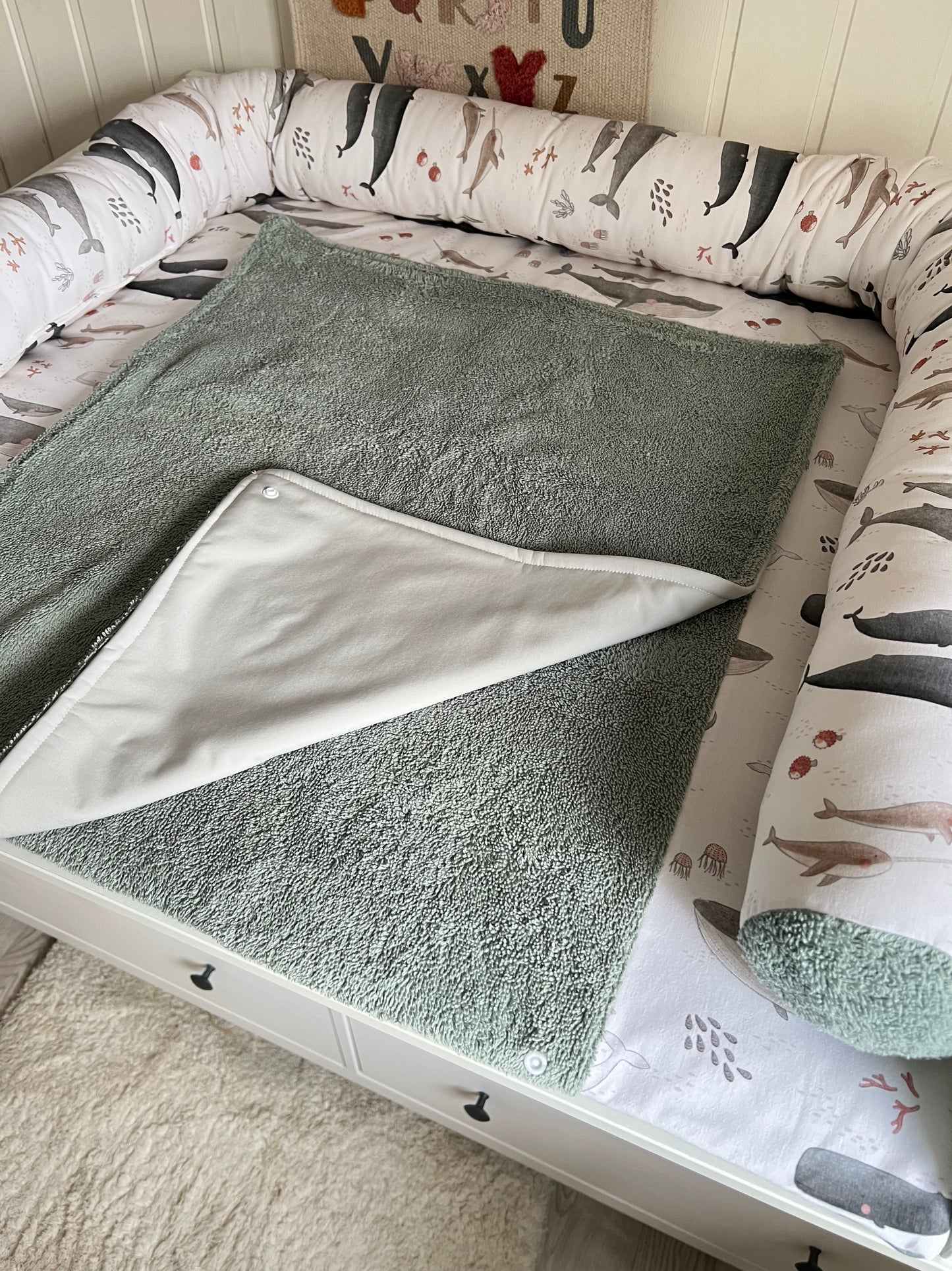 Wickelauflage Set "Wal, Ozean+Frottee altgrün“