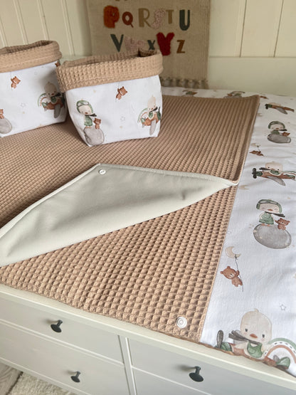 Wickelauflage Set "Ente+Waffelpique hellbraun“