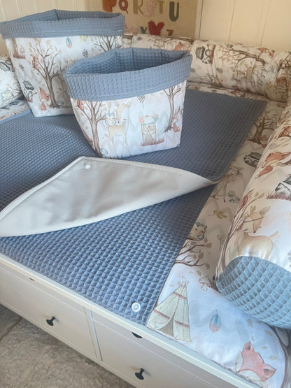 Wickelauflage Set "Waldtiere+Waffelpique light jeans“