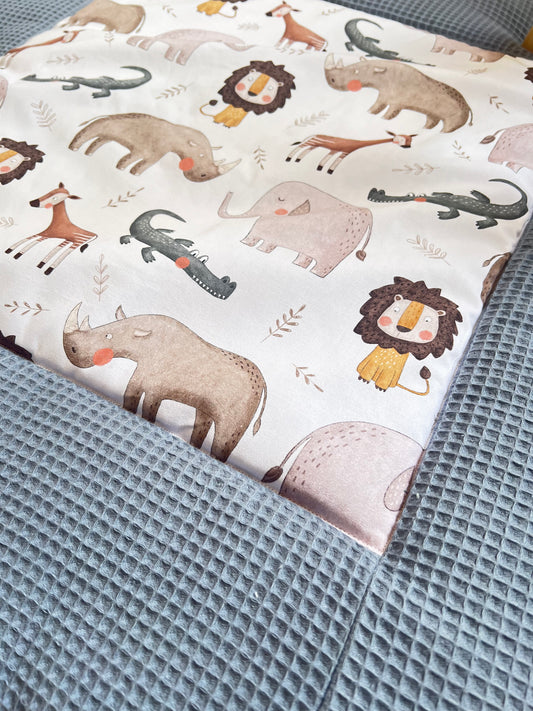 Krabbeldecke „Afrika+Waffelpique light Jeans"