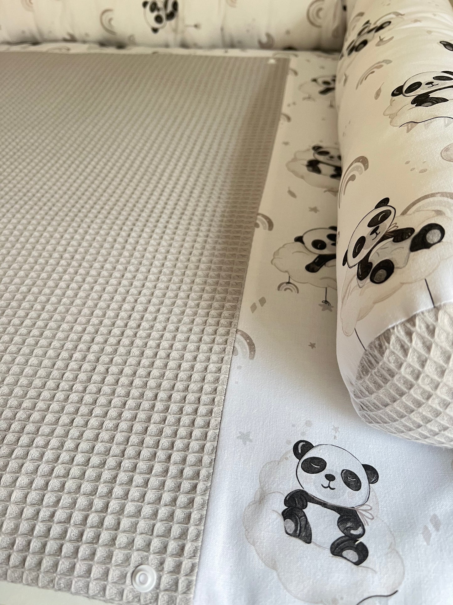Wickelauflage Set "Panda+Waffelpique hellgrau“