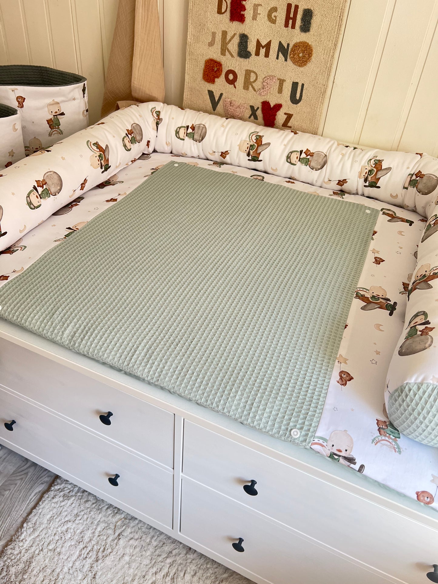 Wickelauflage Set "Ente+Waffelpique hellgrün/mint“