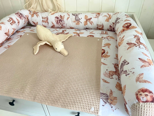 Wickelauflage Set "Safari+Waffelpique hellbeige“