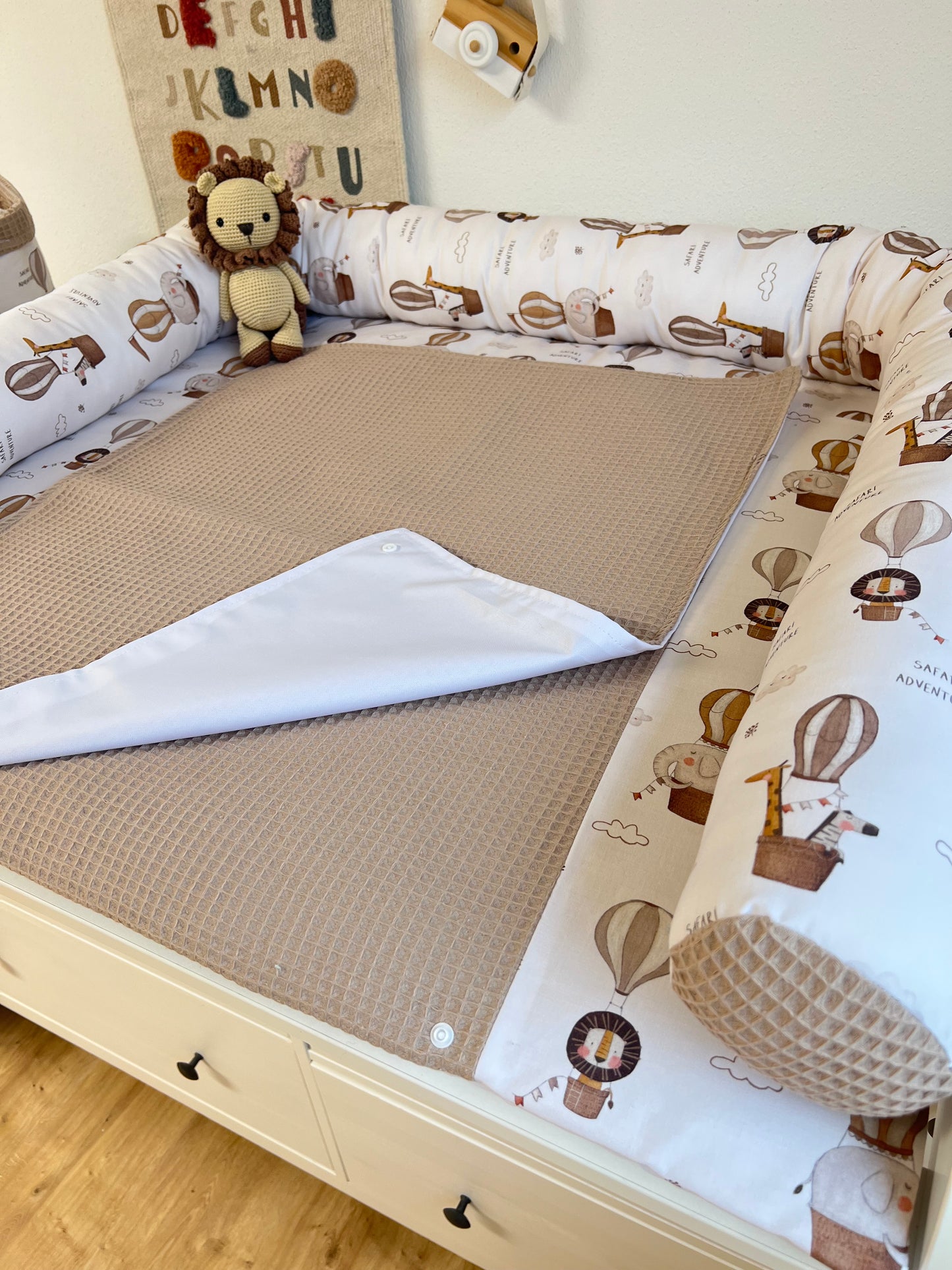 Wickelauflage Set „Adventure+Waffelpique hellbraun“