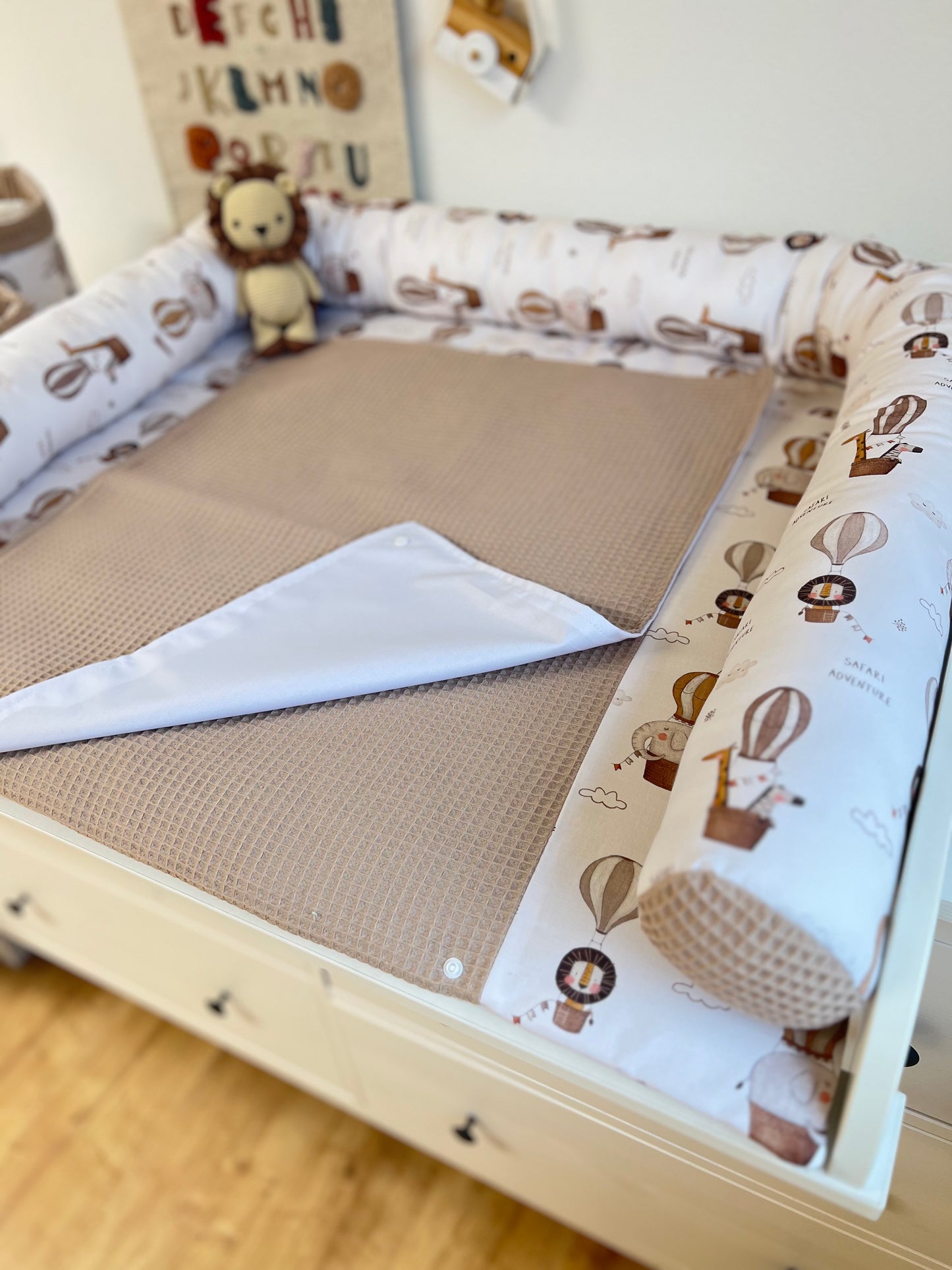 Wickelauflage Set „Adventure+Waffelpique hellbraun“