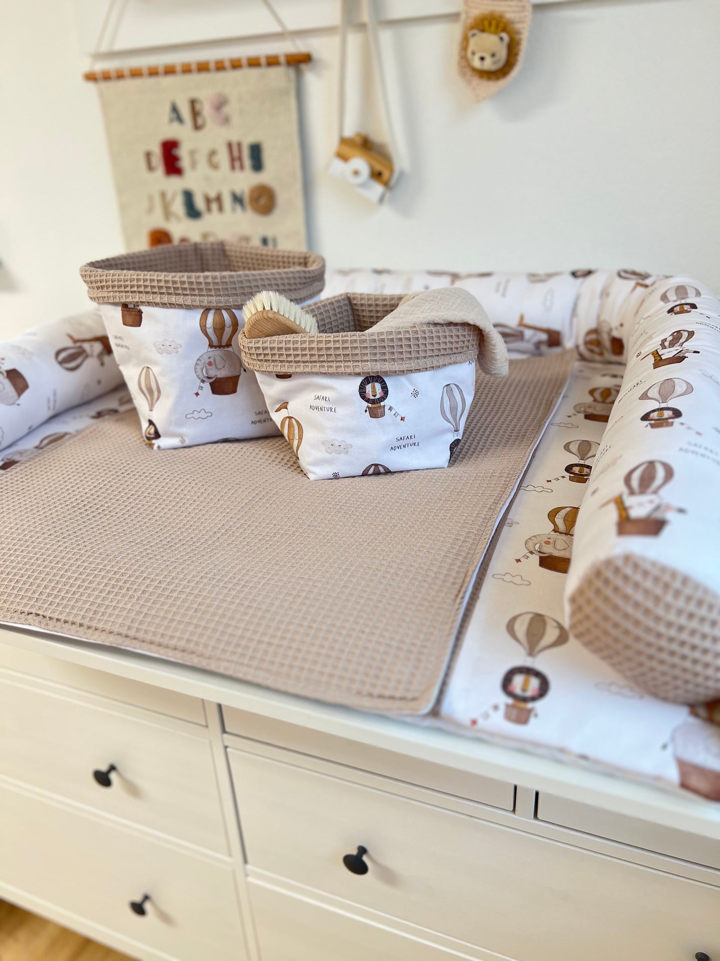 Wickelauflage Set „Adventure+Waffelpique hellbraun“