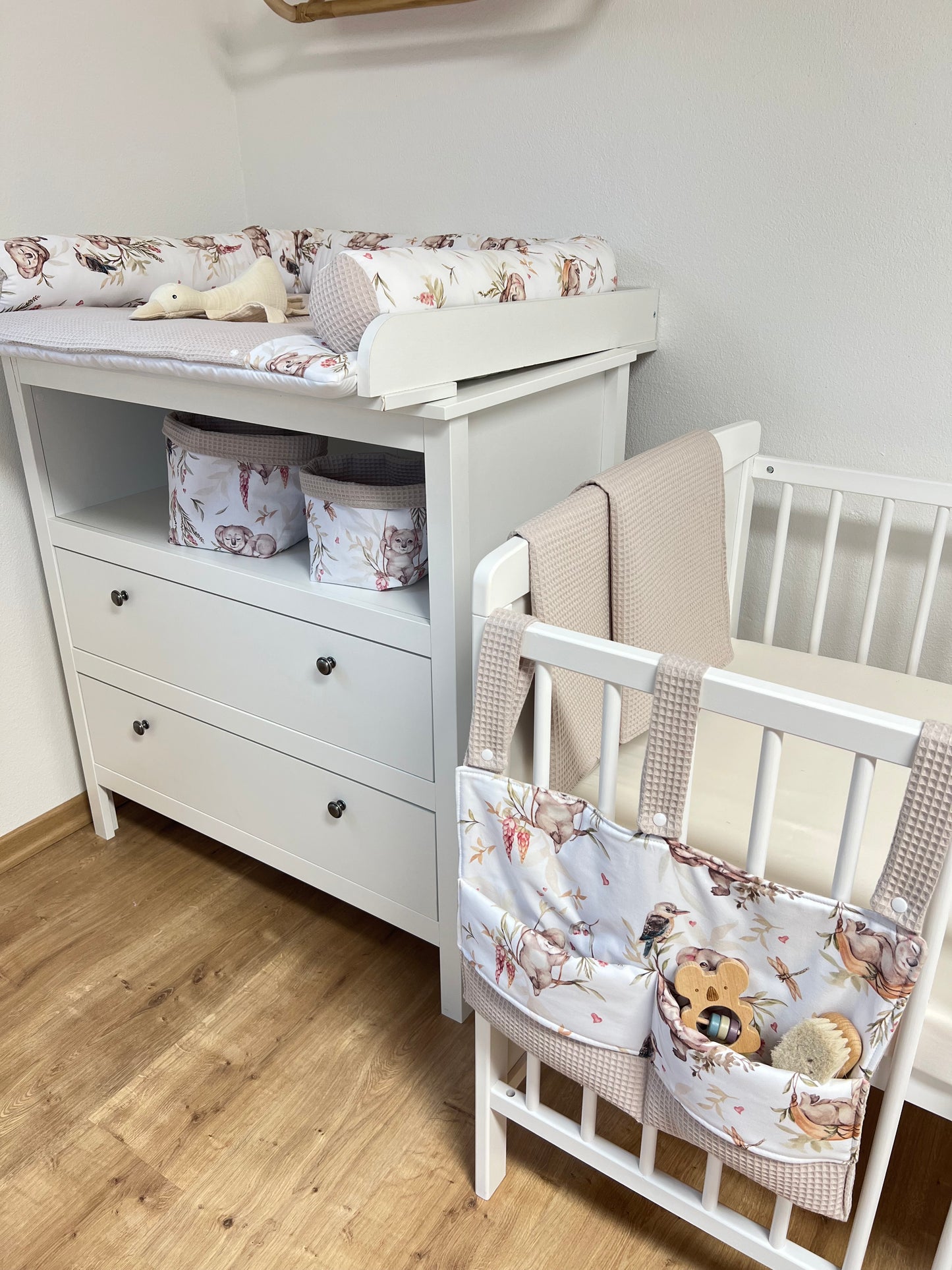 Wickelauflage Set „Koalas+Waffelpique hellgrau“