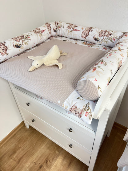 Wickelauflage Set „Koalas+Waffelpique hellgrau“