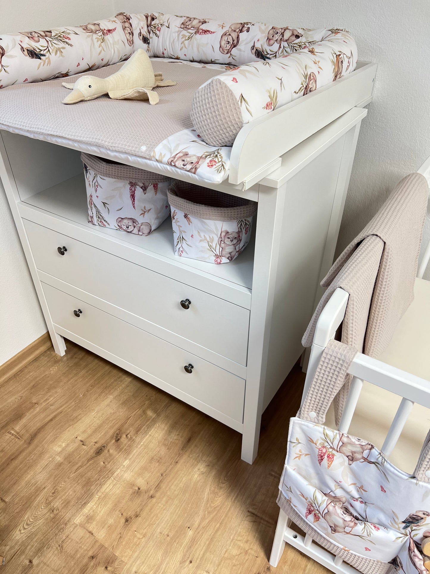 Wickelauflage Set „Koalas+Waffelpique hellgrau“