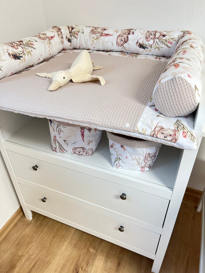 Wickelauflage Set „Koalas+Waffelpique hellgrau“