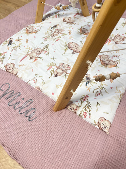 Krabbeldecke „Koalas+Waffelpique altrosa"