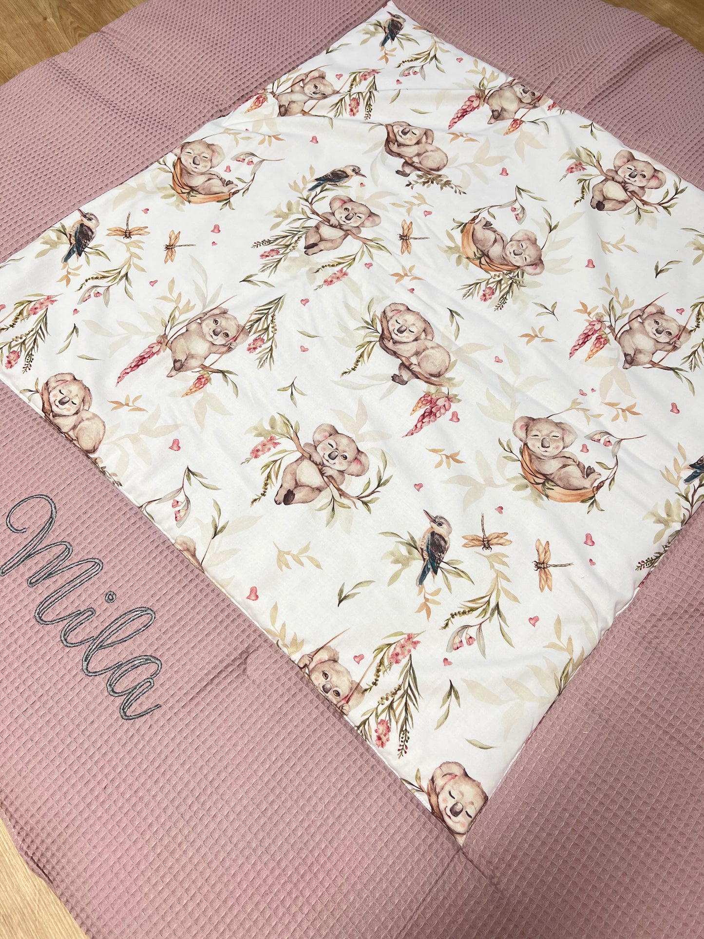 Krabbeldecke „Koalas+Waffelpique altrosa"