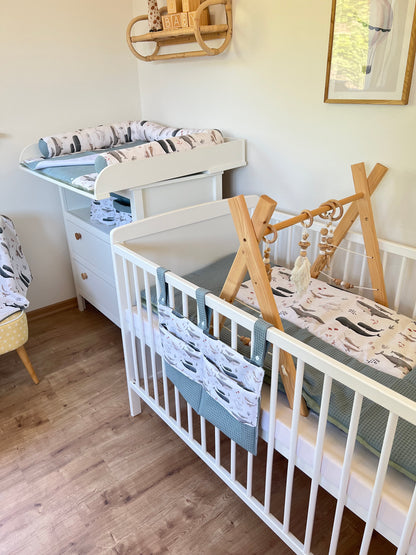 Wickelauflage Set „Wal, Ozean+Waffelpique altgrün“