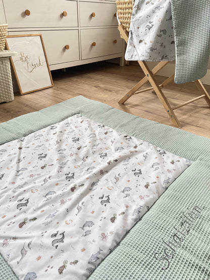 Wickelauflage Set „Meerestiere+Waffelpique hellgrün/mint“