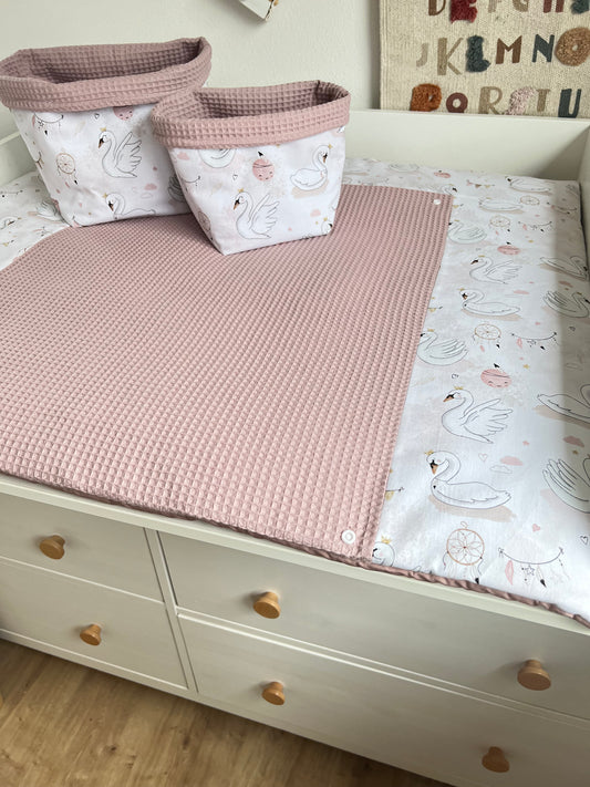 Wickelauflage Set „Schwan+Waffelpique altrosa“