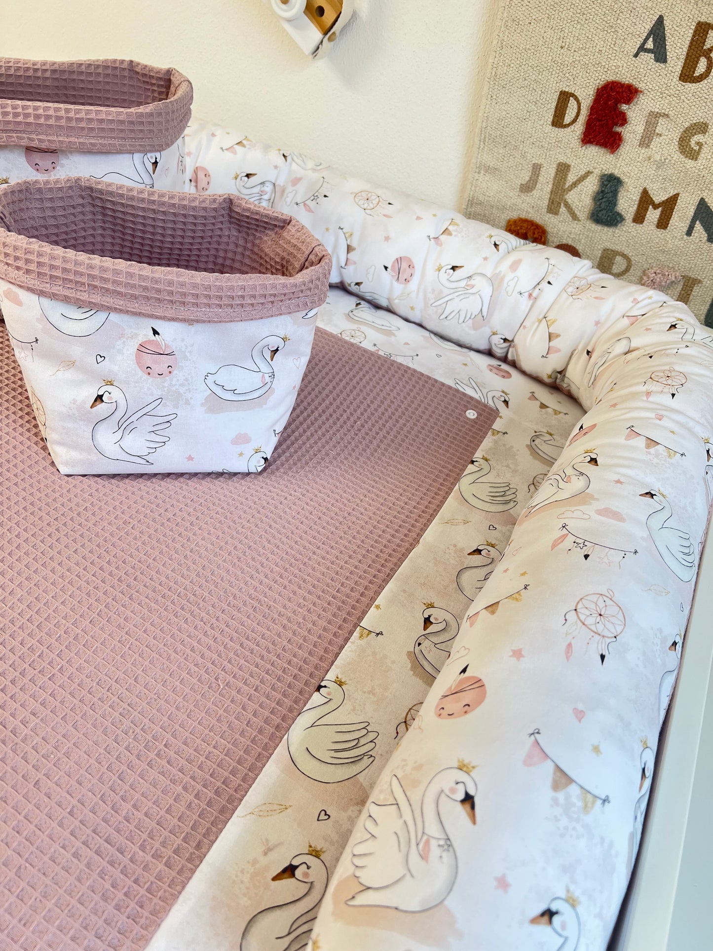 Wickelauflage Set „Schwan+Waffelpique altrosa“