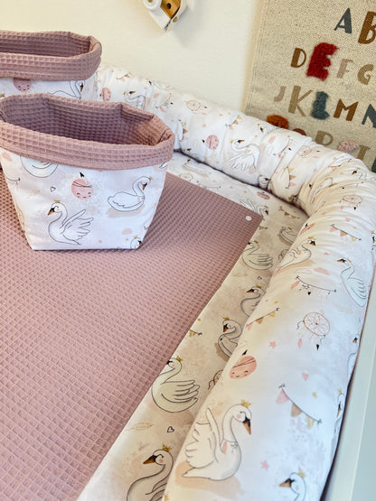 Wickelauflage Set „Schwan+Waffelpique altrosa“