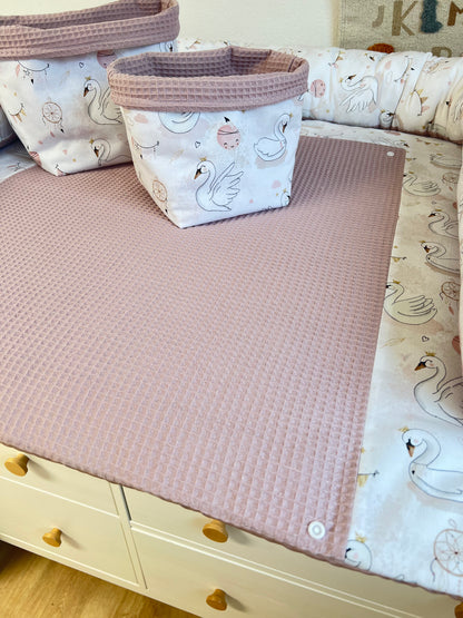 Wickelauflage Set „Schwan+Waffelpique altrosa“