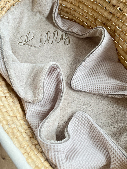 Kuscheldecke "Waffelpique hellbeige+Frottee hellbeige (einen Namen sticken ist gratis!)