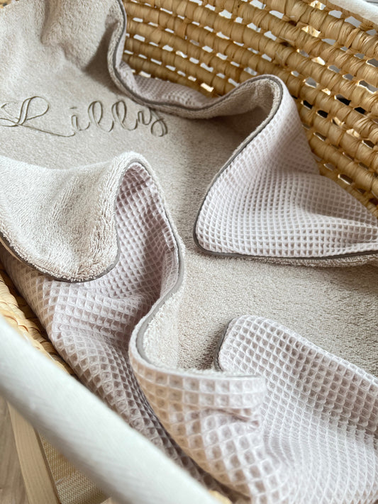 Kuscheldecke "Waffelpique hellbeige+Frottee hellbeige (einen Namen sticken ist gratis!)
