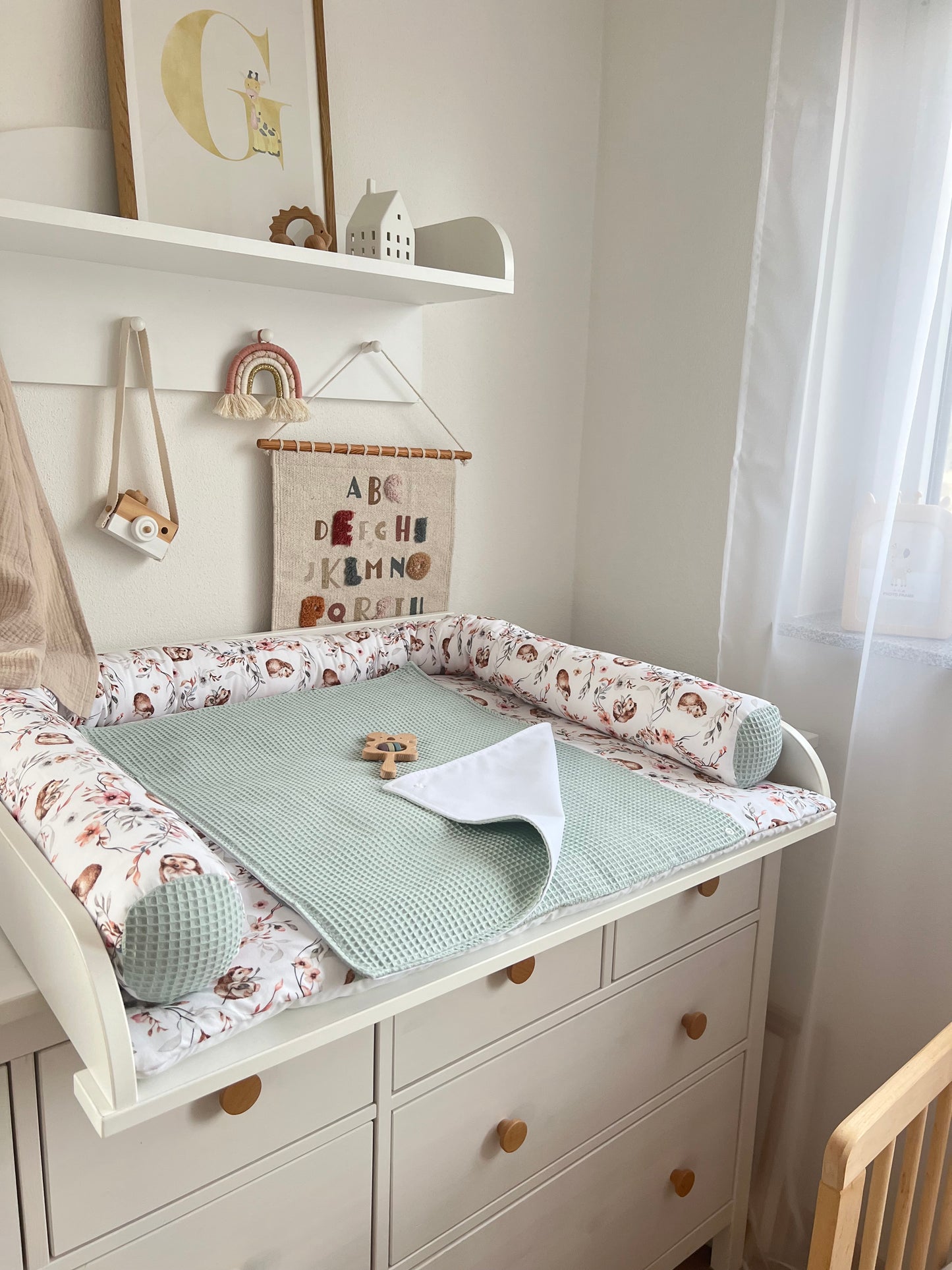 Wickelauflage Set „Igel+Waffelpique hellgrün/mint“