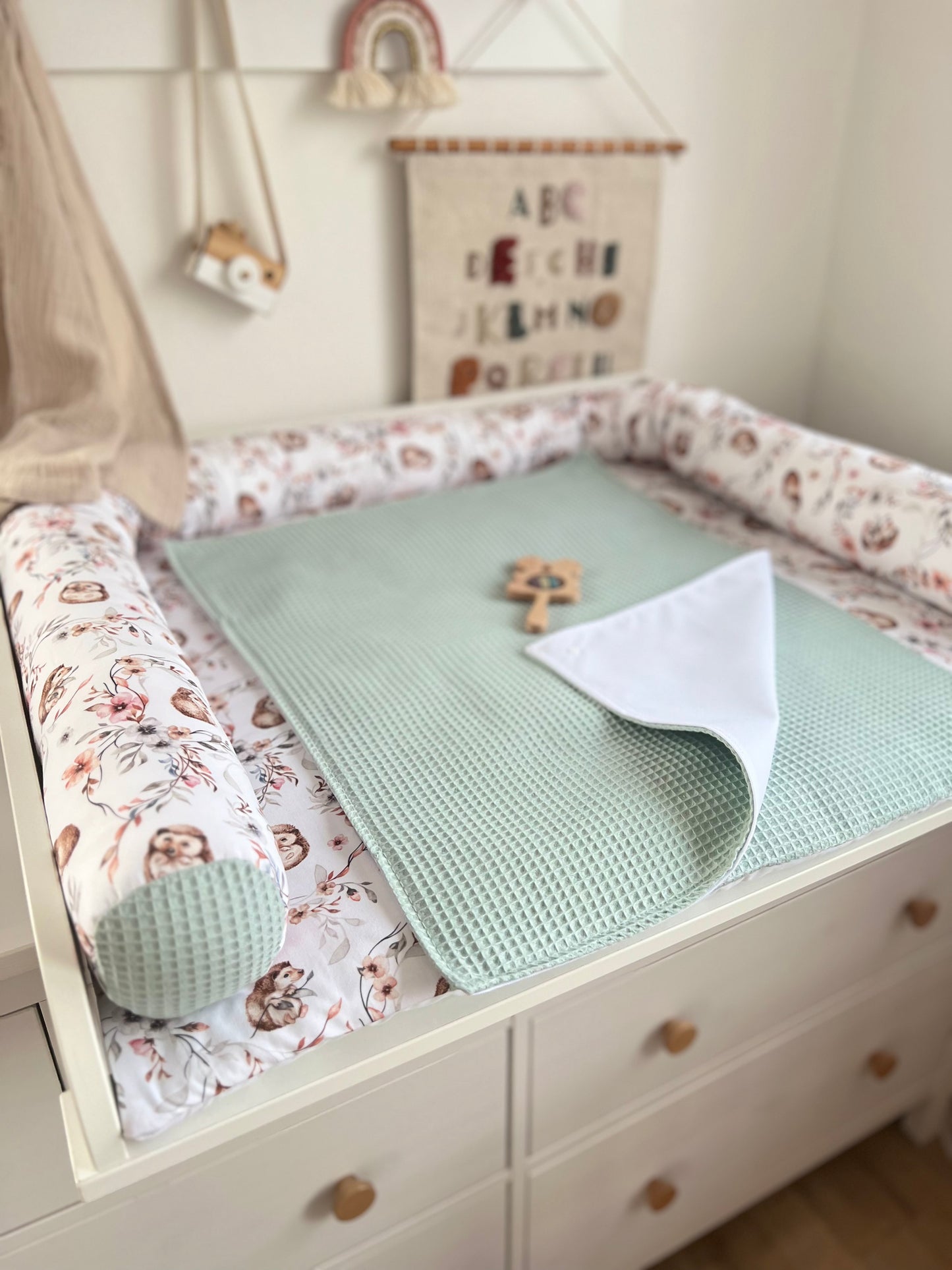 Wickelauflage Set „Igel+Waffelpique hellgrün/mint“